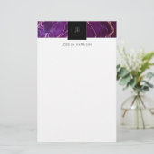 モノグラムゲーデダークパープルブラック抽象芸術アゲート 便箋 (スタンド正面)