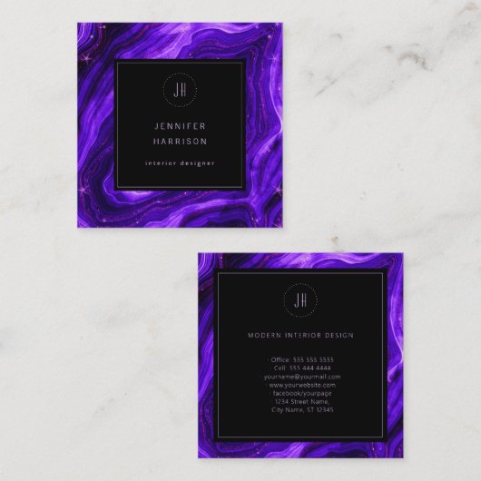 モノグラムゲーデブラックパープルアゲートプロフェッショナル スクエア名刺 (正面/裏面)