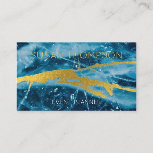 モノグラムゲードアゲートジェムストーンブルーと金ゴールド 名刺 (正面)