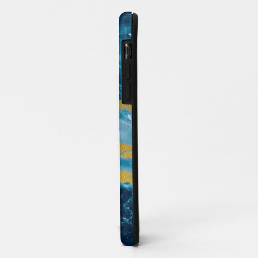 モノグラムゲードアゲートジェムストーンブルーと金ゴールド Case-Mate iPhoneケース (裏面/左)