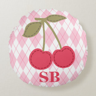 モノグラムコケットさくらんぼピンクジャカード ラウンドクッション