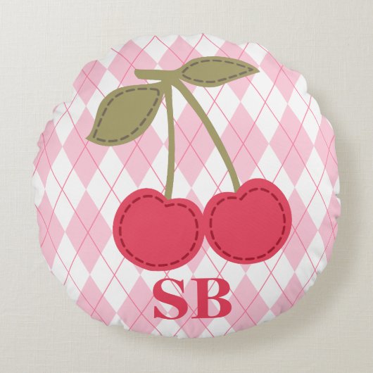 モノグラムコケットさくらんぼピンクジャカード ラウンドクッション (正面)
