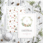 モノグラムコットングリーナリーリースメリークリスマスホー シーズンカード