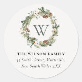 モノグラムコットンパインコーンクリスマスリース住所 ラウンドシール (正面)