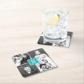 モノグラムコラージュカスタムフォトコースターズターコイズ スクエアペーパーコースター (インサイチュ)