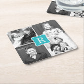 モノグラムコラージュカスタムフォトコースターズターコイズ スクエアペーパーコースター (アングル)