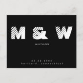 モノグラムコンテンポラリーB/Wシンプル日付の保存 案内ポストカード (正面)