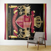 モノグラムコートオブアームズレッド金ゴールドクラウンエンブレム タペストリー (インサイチュ(横))