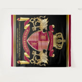 モノグラムコートオブアームズレッド金ゴールドクラウンエンブレム タペストリー (正面(横))