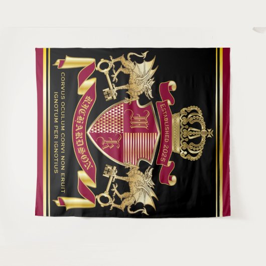 モノグラムコートオブアームズレッド金ゴールドクラウンエンブレム タペストリー (正面(横))