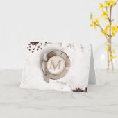 モノグラムコーヒーラテアート | ハッピーバースデー カード (黄色い花)