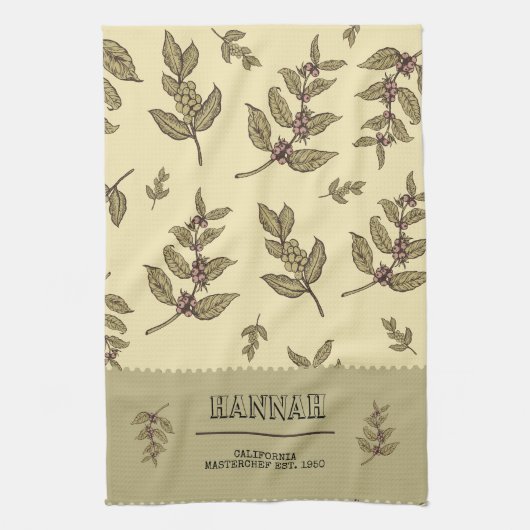 モノグラムコーヒー植物エレガントクラシックデザイン キッチンタオル (縦)