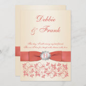モノグラムコーラルシャンパーニュフローラ結婚式招待状 招待状 (正面/裏面)