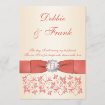 モノグラムコーラルシャンパーニュフローラ結婚式招待状