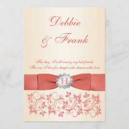 モノグラムコーラルシャンパーニュフローラ結婚式招待状 招待状