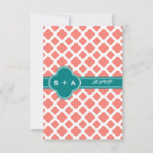 モノグラムコーラルピンククローバーパターンティール（緑がかった色） 出欠カード (裏面)