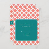 モノグラムコーラルピンククローバーパターンティール（緑がかった色） 出欠カード (正面/裏面)
