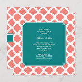 モノグラムコーラルピンククローバーパターンティール(緑がかった色) 招待状 (正面/裏面)