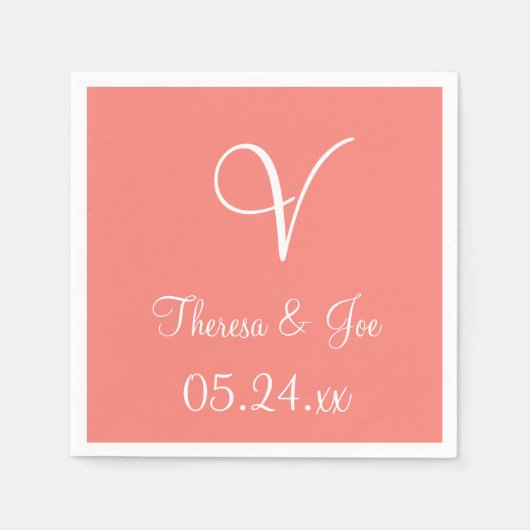 モノグラムコーラルピンクスタイリッシュ色デザインナプキンス スタンダードカクテルナプキン (正面)