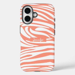 モノグラムコーラルピンクストライプのゼブラパターントレンディーC iPhone 16ケース