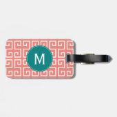 モノグラムコーラルピンク、白、ティール(緑がかった色)幾何学模様 ラゲッジタグ (裏面横)