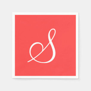 モノグラムコーラルレッドクラスモノクロ紙ナプク スタンダードカクテルナプキン