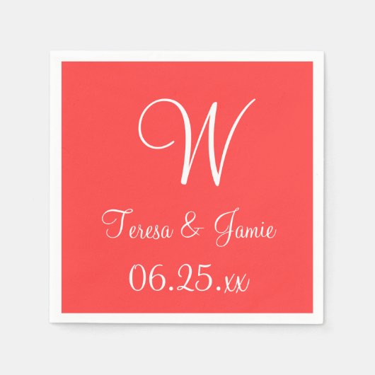 モノグラムコーラルレッドハイエンドカラーナプキン スタンダードカクテルナプキン (正面)