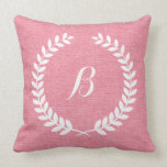 モノグラムコーラルレッドリネンアンドホワイトリース クッション<br><div class="desc">白エレガント色のモノグラーム光サンゴ赤い色調リネンとヴィンテージフローラリース。リネンの外観はリネンではなくイメ実在ージである。</div>