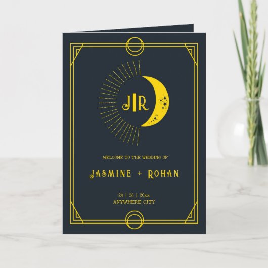 モノグラムゴシック折り畳み式ウェディングプログラムカード プログラム (正面)