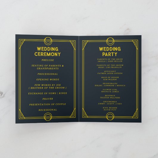 モノグラムゴシック折り畳み式ウェディングプログラムカード プログラム (内部)