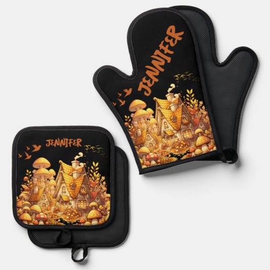 モノグラムゴールデンコテージコアオンブラック | 鍋つかみ&鍋敷きセット (正面/裏面)