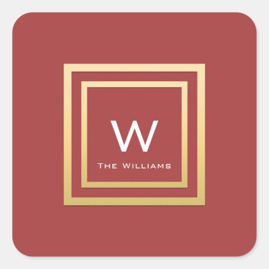 モノグラムゴールデンフレームミニマリズム幾何学Redbean スクエアシール (正面)