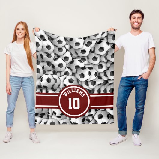 モノグラムサッカーボールスポーツフットボールカスタムレッド フリースブランケット (インサイチュ)