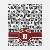 モノグラムサッカーボールスポーツフットボールカスタムレッド フリースブランケット (正面)