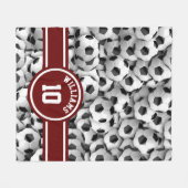 モノグラムサッカーボールスポーツフットボールカスタムレッド フリースブランケット (正面(横))