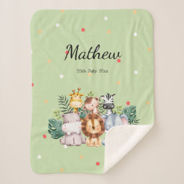 モノグラムサファリデザインlかわいい水玉模様グリーン シェルパブランケット