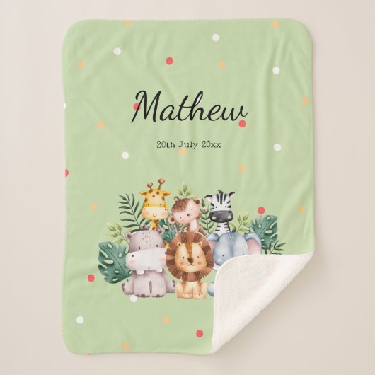 モノグラムサファリデザインlかわいい水玉模様グリーン シェルパブランケット (正面)