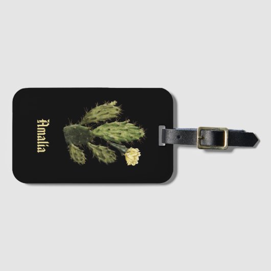 モノグラムサボテン花ヴィンテージブラックラゲージタグ ラゲッジタグ (正面横)