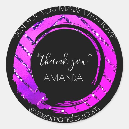 モノグラムサンキューくもの巣ブティックショップピンクブラック ラウンドシール (正面)