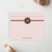 モノグラムサンキューカード – ピンクストライプ色 ノートカード (正面/裏面インサイチュ)