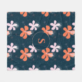 モノグラムサンゴ赤面ハイビスカスパターン フリースブランケット (正面(横))