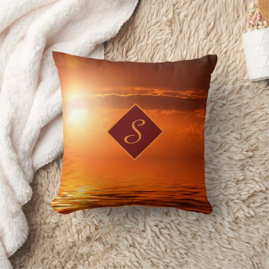 モノグラムサンセットイエローシーンシーオブ金ゴールドスカイビーチ クッション (ブランケット)