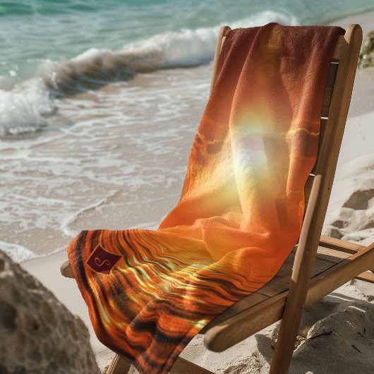 モノグラムサンセットオレンジゴールデンスカイシーオブ金ゴールド ビーチタオル