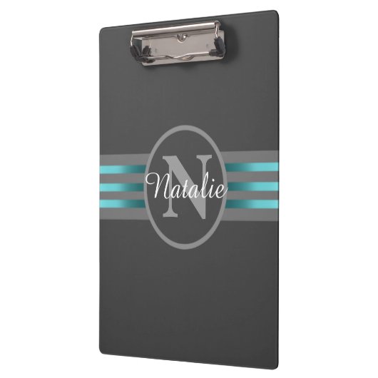 モノグラムサークルシルエット黒とグレーのストライプ クリップボード (左)