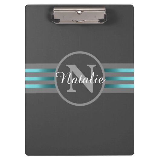 モノグラムサークルシルエット黒とグレーのストライプ クリップボード (正面)