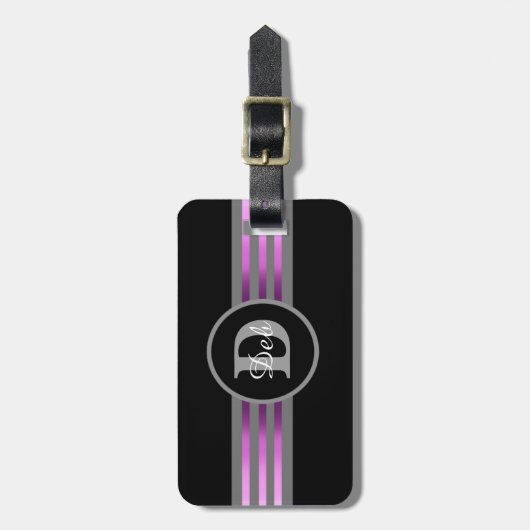 モノグラムサークルシルエット黒とグレーのストライプ ラゲッジタグ (正面縦)