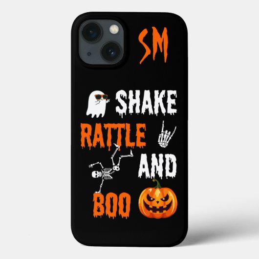 モノグラムシェイク、ラトル、ブーおもしろいスケルトンのハロウィーン Case-Mate iPhoneケース (裏面)