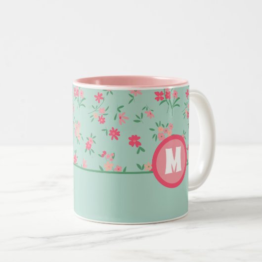 モノグラムシェーディングピンクの優美な花 ツートーンマグカップ (正面右)