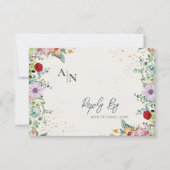 モノグラムシックウォーターカラーワイルドフラワー結婚フローラ 出欠カード (正面)