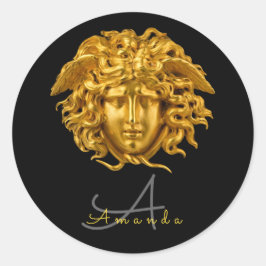 モノグラムシックフランスの金ゴールドメドゥーサマスク ラウンドシール